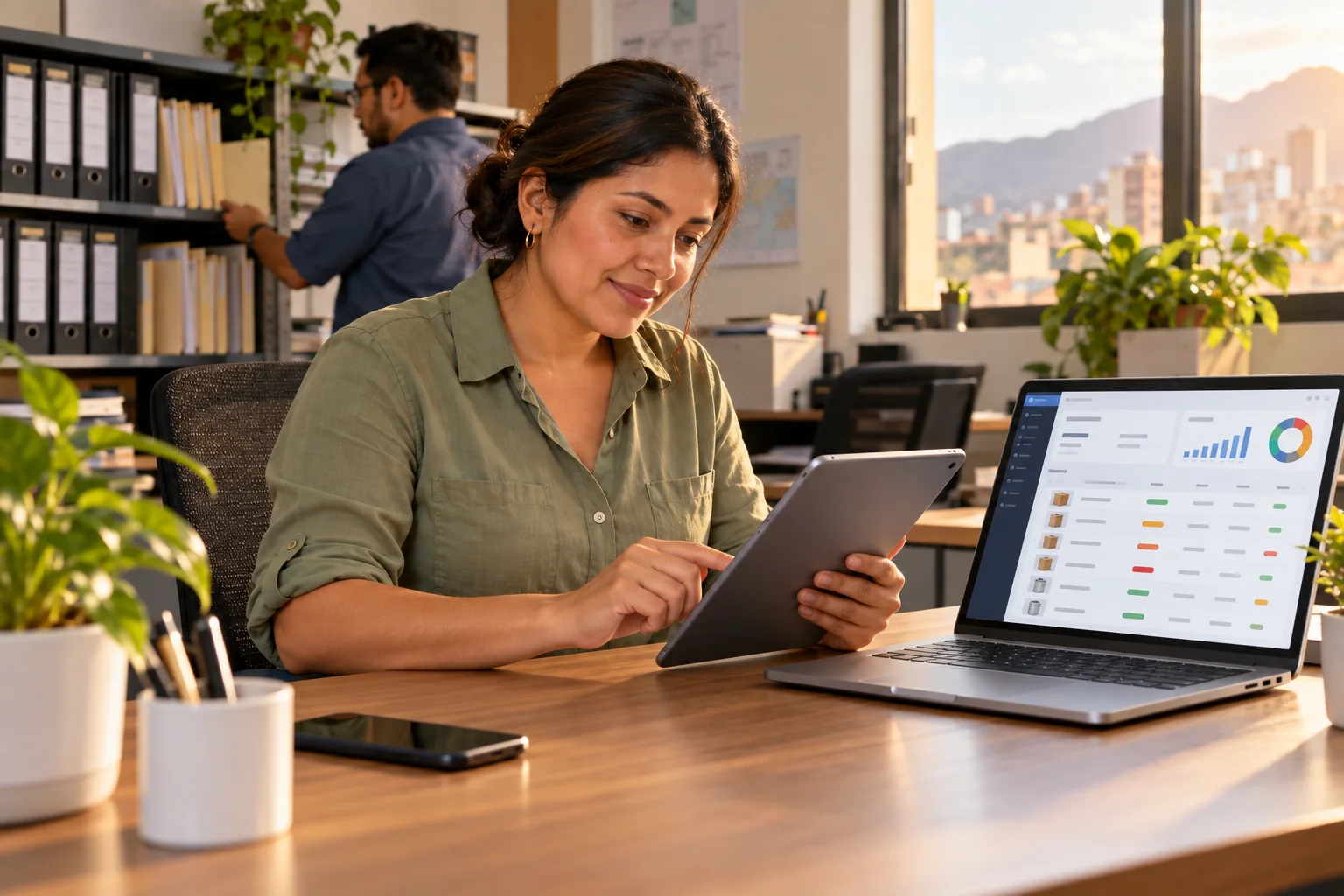 Responsable de operaciones usando una solución digital de inventarios